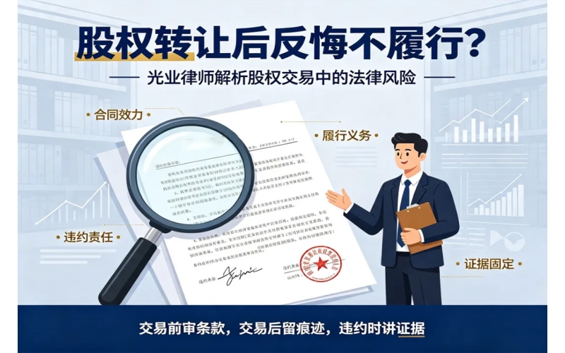 股权转让后反悔不履行？光业律师解析股权交易中的法律风险